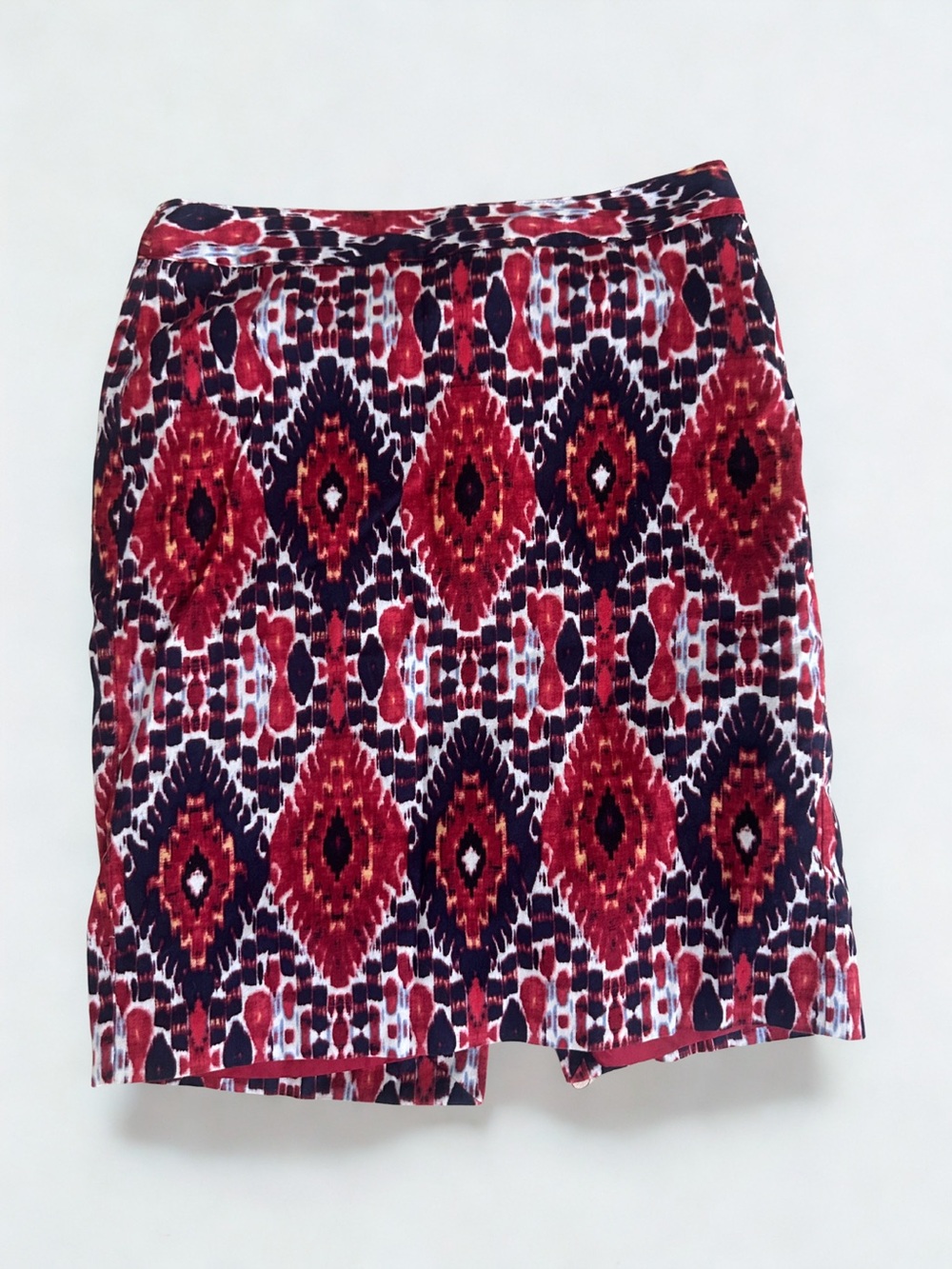 Van Heusen Red and Navy Aztec-Print Pencil Skirt